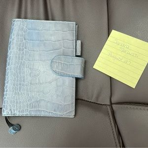 Gillio Appunto slim in A6 size. Well loved. Blue matte croco.